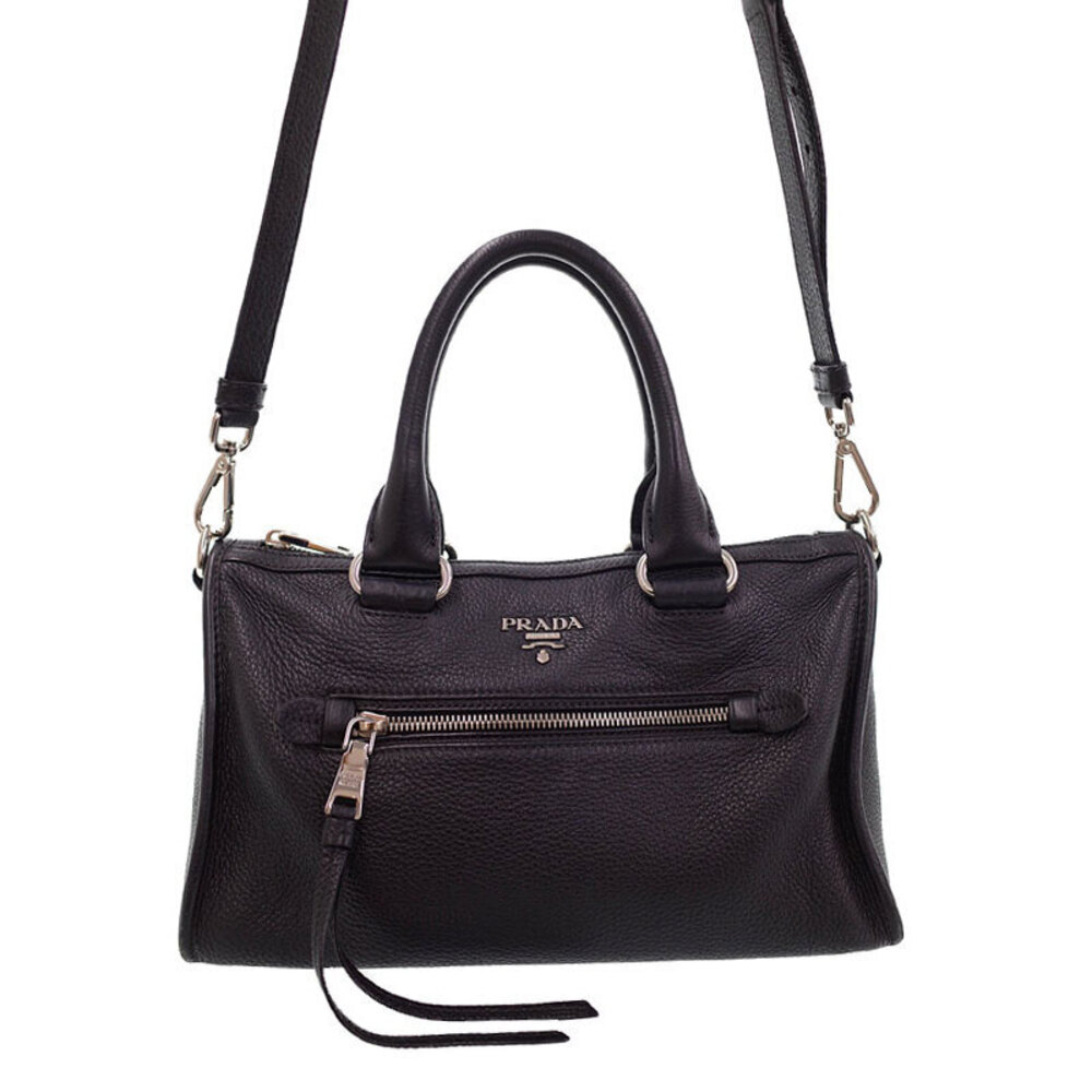 Prada Vitello Phenix top handle shopping satchel black pebbled leather